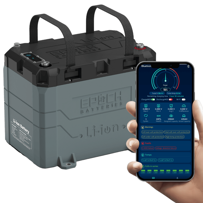 Epoch Batteries 24V 100Ah Bluetooth Heating Waterproof LiFePO4 Battery