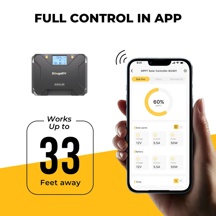 BougeRV Sunflow 12V/24V 30A MPPT Solar Charge Controller