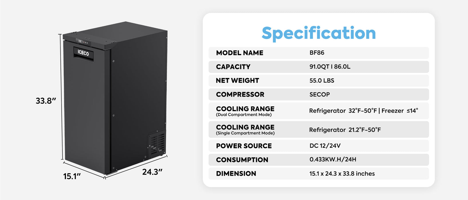 ICECO BF86 86L RV/Truck Portable Freezer - Off Grid Stores