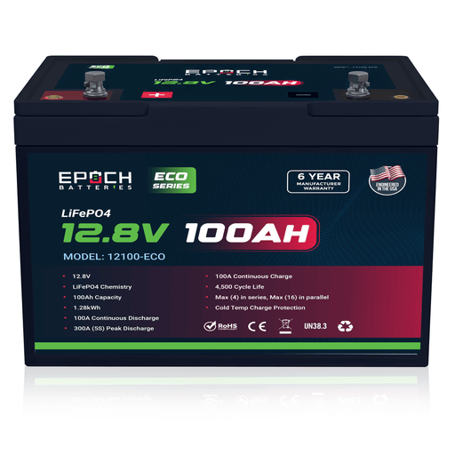 Epoch Batteries 12V 100Ah (1.28kWh) Eco Series LiFePO4 Battery - Off Grid Stores