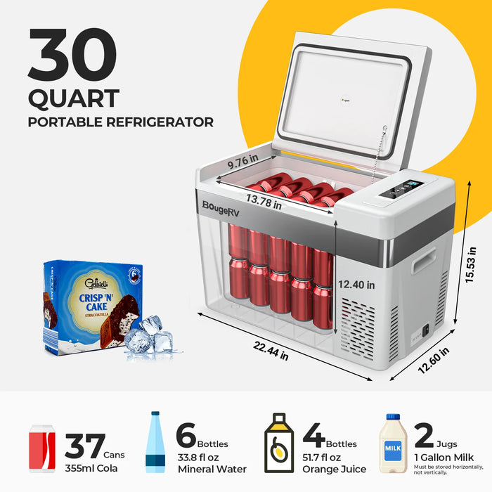 BougeRV 12V 30 Quart (28L) Portable Fridge & 30 Quart Insulated Protective Cover