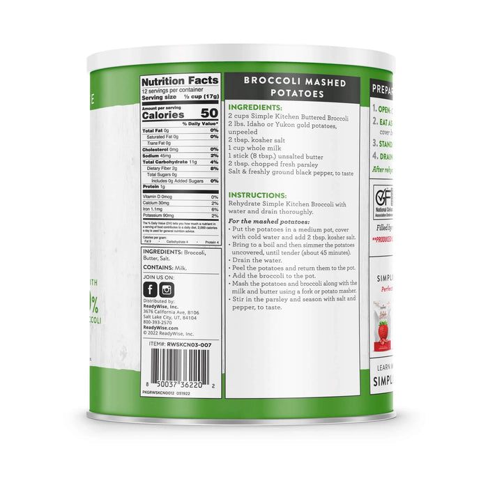 ReadyWise Simple Kitchen Freeze Dried Buttered Broccoli 12 Serving Can