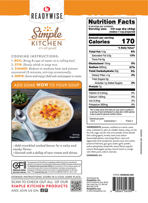 ReadyWise 6-Pack Simple Kitchen 8 Serving Cheddar Potato Soup Mix