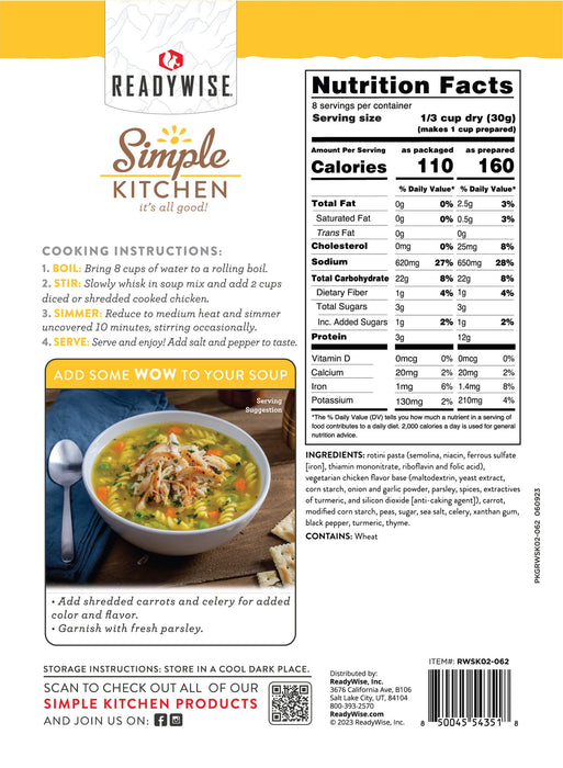 ReadyWise 6-Pack Simple Kitchen 8 Serving Chicken Flavored Noodle Soup Mix