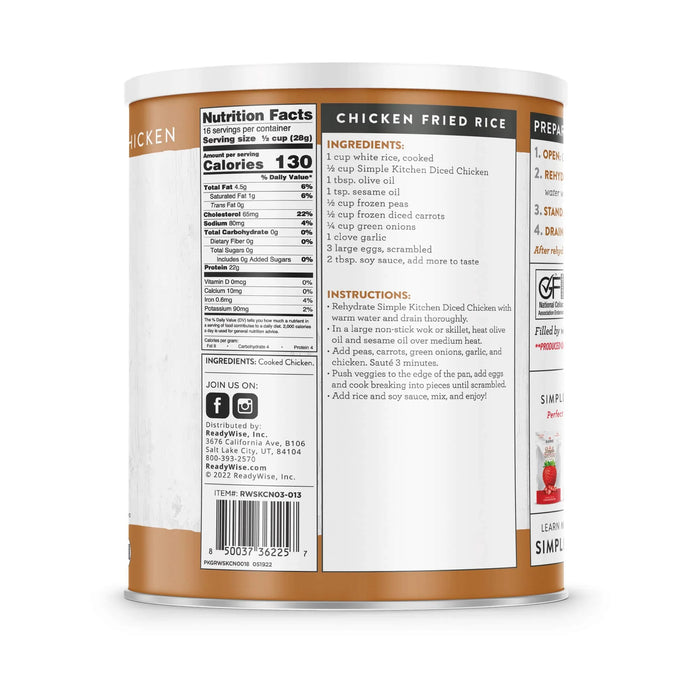 ReadyWise Simple Kitchen Freeze Dried Diced Chicken 16 Serving Can