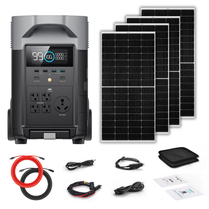 EcoFlow DELTA Pro 3600Wh 3600W Solar Generator + 250W Rigid Monocrystalline Solar Panels Kit