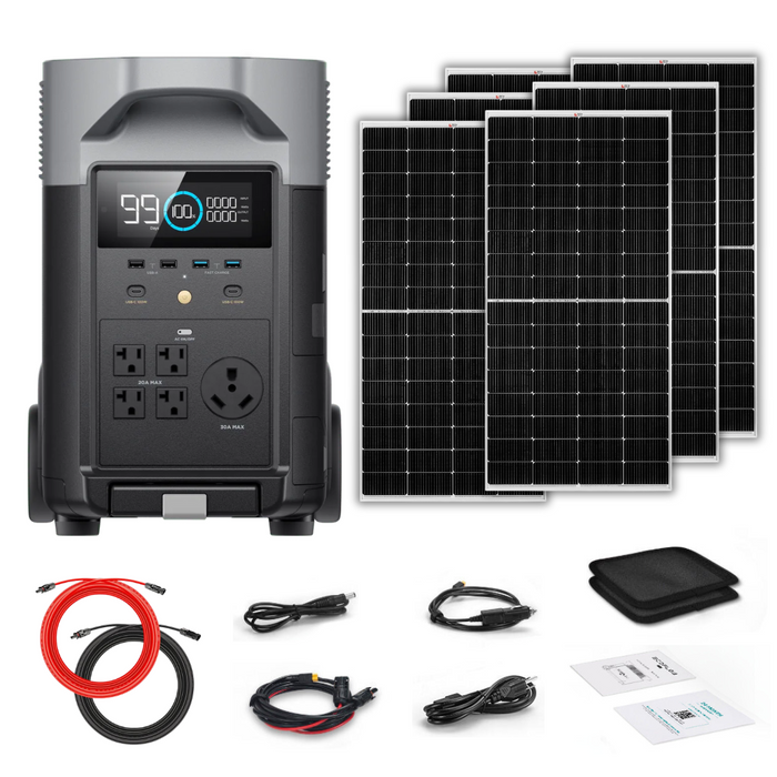 EcoFlow DELTA Pro 3600Wh 3600W Solar Generator + 250W Rigid Monocrystalline Solar Panels Kit