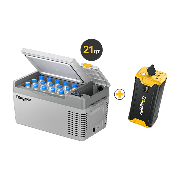 BougeRV CRPRO20 21 Quart White Car Fridge With 220Wh Power Station