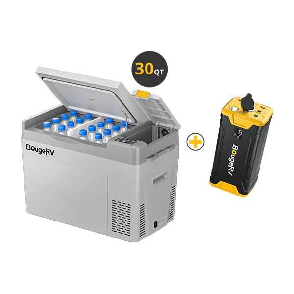 BougeRV CRPRO30 30 Quart Portable Car Fridge White With 220Wh Power Station