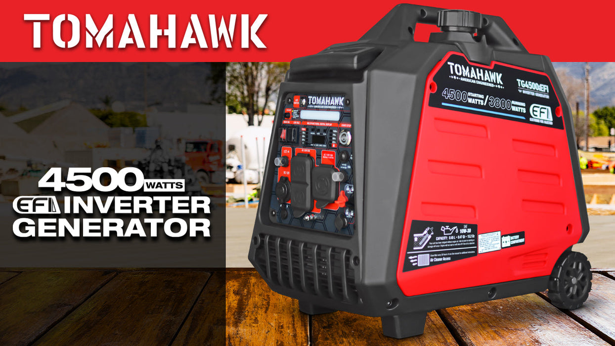 Tomahawk Power 4500 Watt Inverter Generator Electronic Fuel Injection EFI Super Quiet Portable Gas Power Professional Use