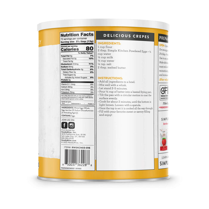 ReadyWise Simple Kitchen Powdered Eggs 72 Serving Can