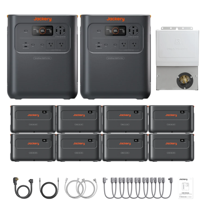 2 x Jackery HomePower 3600 Pro Max + Extra Batteries + Manual Transfer Switch + Cables