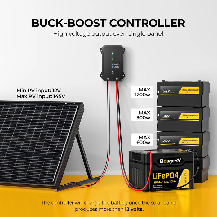 BougeRV 12V/24V/36V/48V 20A Buck-Boost MPPT Solar Charge Controller