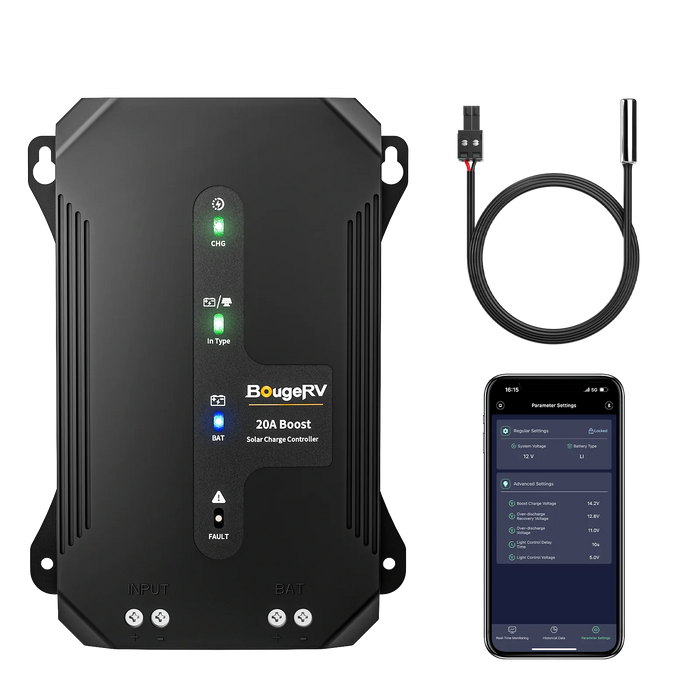 BougeRV 12V/24V/36V/48V 20A Buck-Boost MPPT Solar Charge Controller