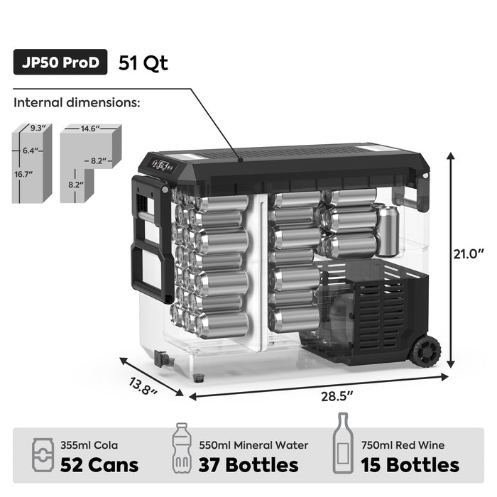 ICECO JP50 Pro 51QT Dual Zone Wheeled Car Fridge with Cover