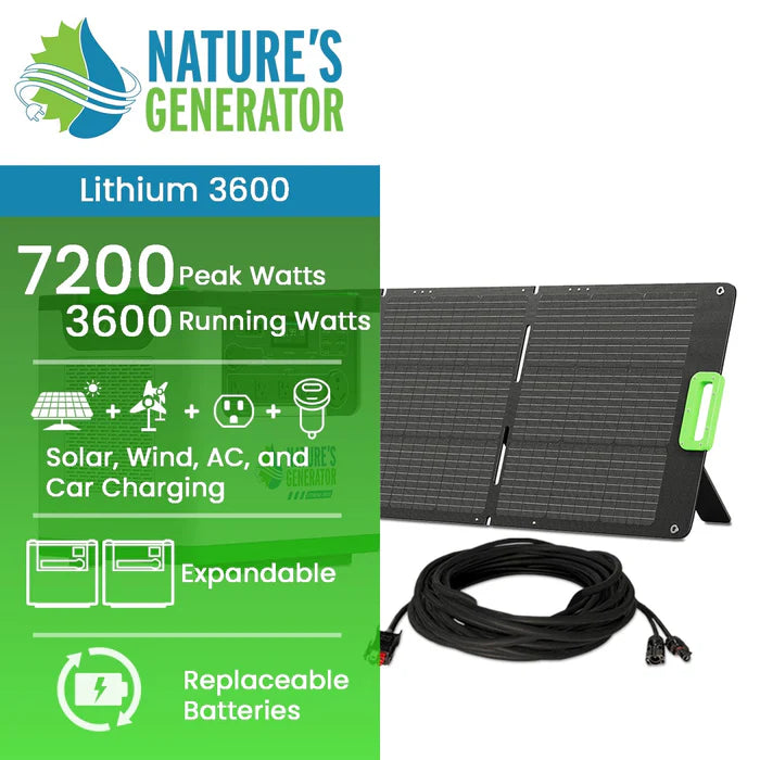 Natures Generator Lithium 3600 Solar Generator + 200W Folding Solar Panel