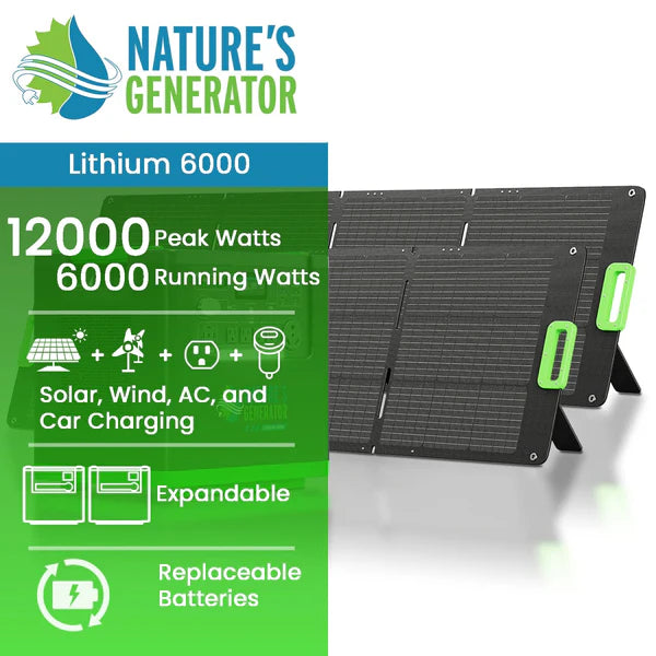 Natures Generator Lithium 6000 Solar Generator With Solar Panels