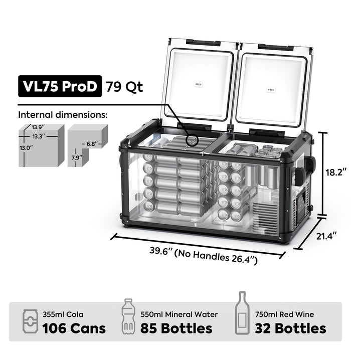 ICECO VL75ProD Gen II 75L Dual Zone Portable Freezer - Off Grid Stores