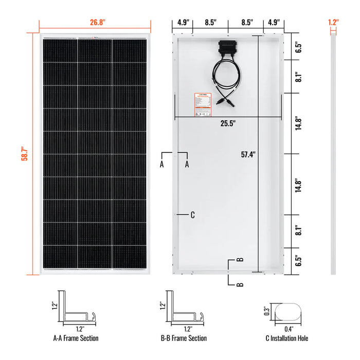 Rich Solar MEGA 200 Watt 12 Volt Monocrystalline Solar Panel