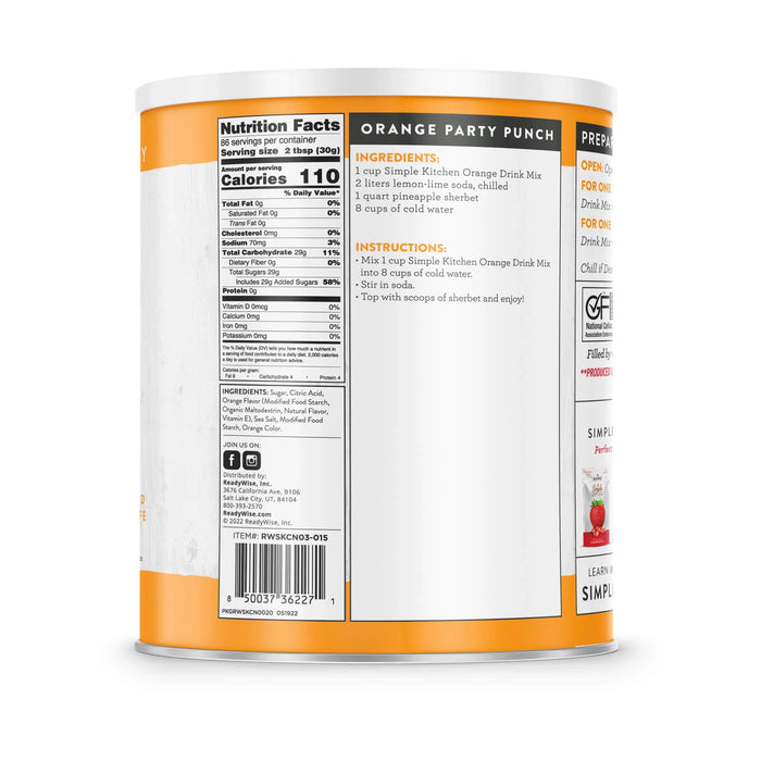 ReadyWise Simple Kitchen Orange Drink Mix 86 Serving Can