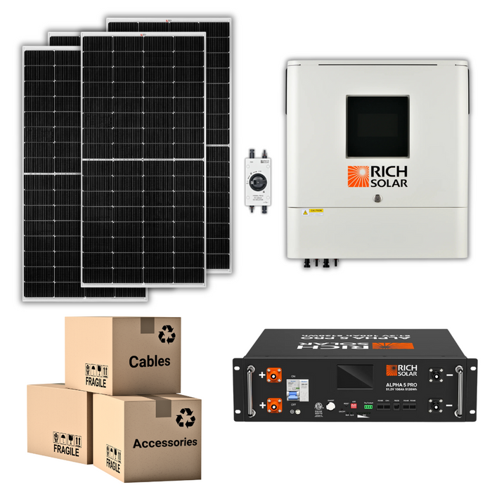 PRO Solar Kit - 48V Battery Bank (5.12kWh-10.24kWh) + 6.5kW 120V Hybrid Inverter + 250W Solar Panels