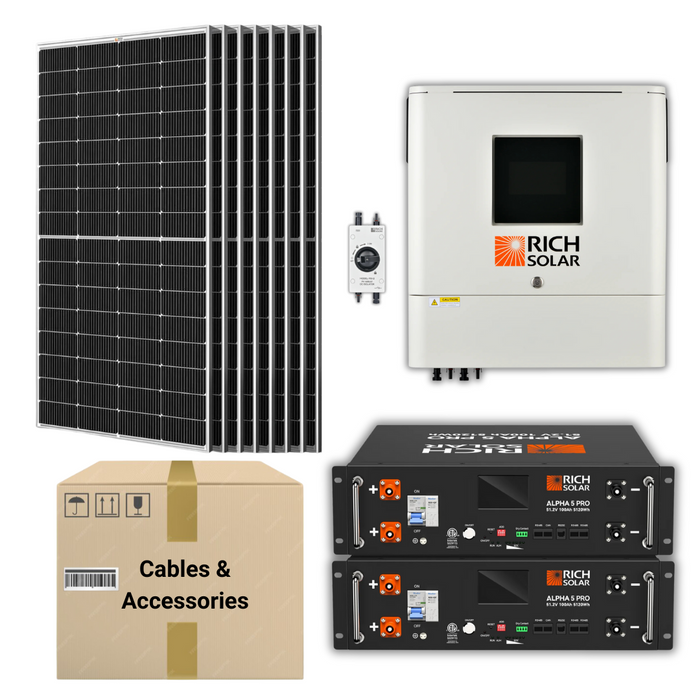 PRO Solar Kit - 48V Battery Bank (5.12kWh-10.24kWh) + 6.5kW 120V Hybrid Inverter + 250W Solar Panels