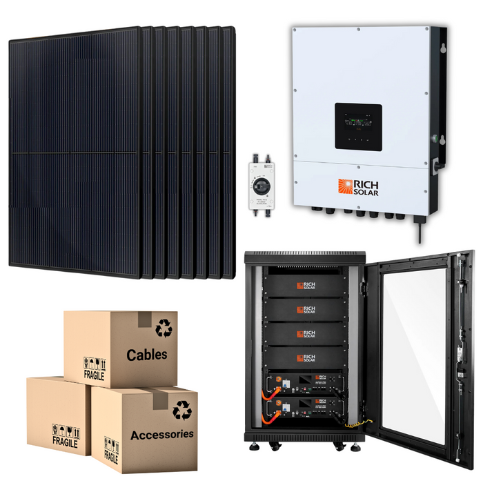 PRO Solar Kit - 48V Battery Bank (10.24kWh-15.36kWh) + 6kW 120V/240V Hybrid Inverter + 400W Solar Panels