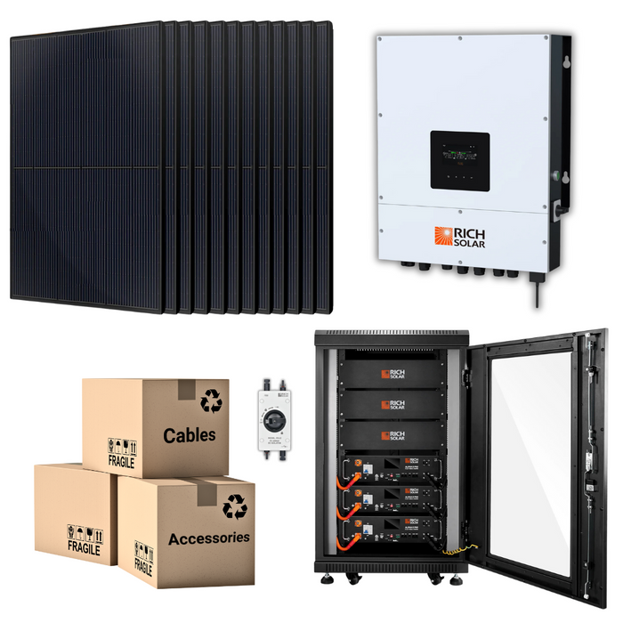 PRO Solar Kit - 48V Battery Bank (10.24kWh-15.36kWh) + 6kW 120V/240V Hybrid Inverter + 400W Solar Panels