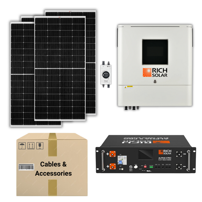 PRO Solar Kit - 48V Battery Bank (5.12kWh-10.24kWh) + 6.5kW 120V Hybrid Inverter + 250W Solar Panels