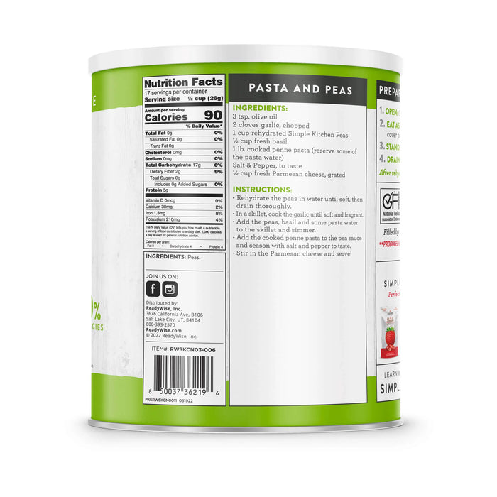 ReadyWise Simple Kitchen Freeze Dried Peas 17 Serving Can