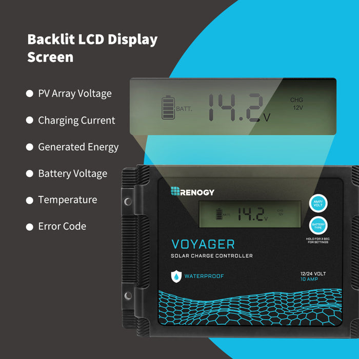 Renogy New Edition Voyager 20A PWM Waterproof Solar Charge Controller