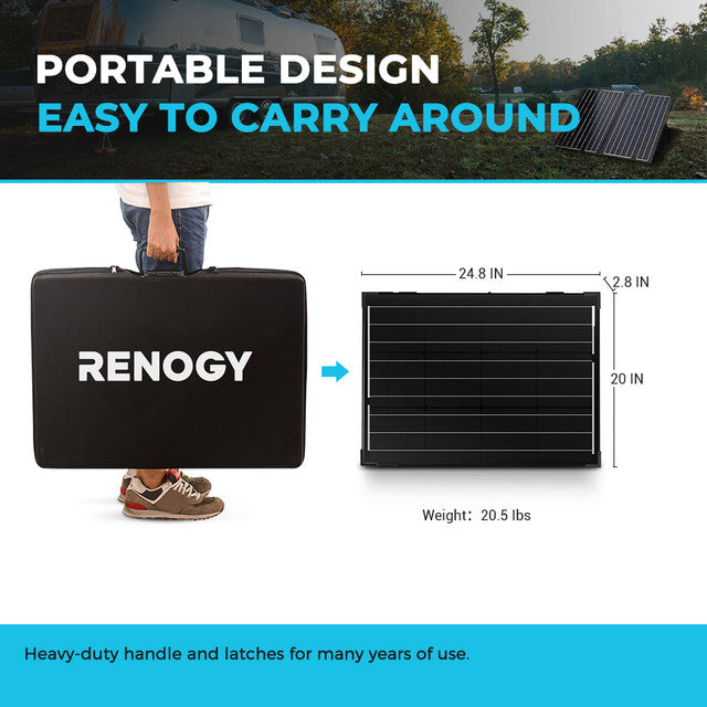 Renogy 100 Watt 12 Volt Monocrystalline Foldable Solar Suitcase w/o Controller