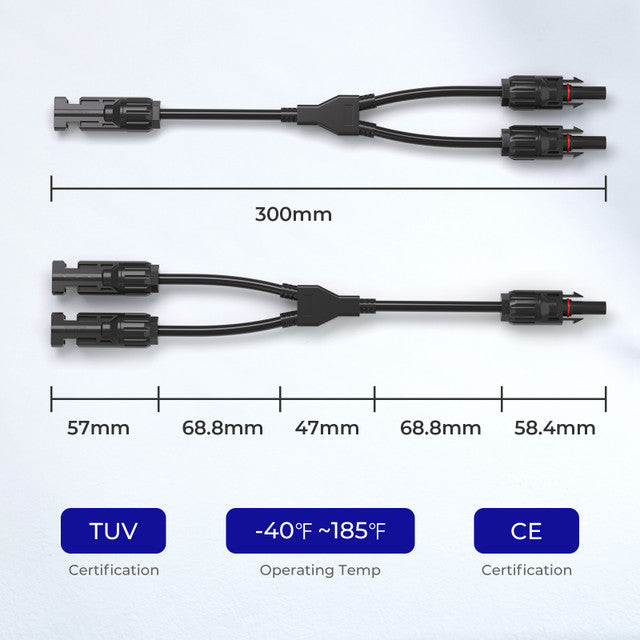 Renogy Solar Connectors Y Branch Parallel Adapter Cable MMF+FFM Pair