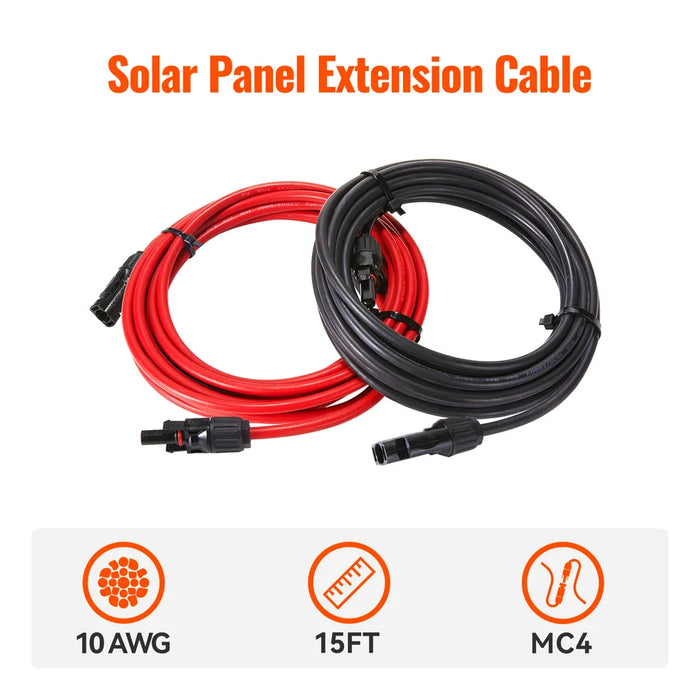 Rich Solar 10 Gauge (10AWG) 15 Feet Solar Panel Extension Cable Wire With Solar Connectors