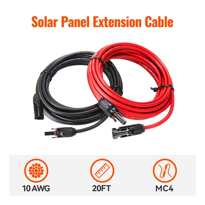 Rich Solar 10 Gauge (10AWG) 20 Feet Solar Panel Extension Cable Wire With Solar Connectors