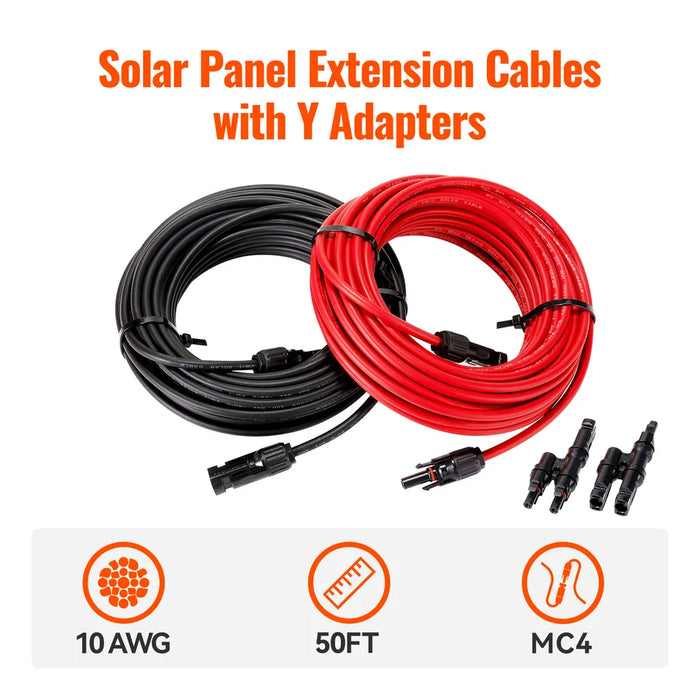 Rich Solar 10 Gauge 50 Feet Solar Extension Cable And Parallel Connectors