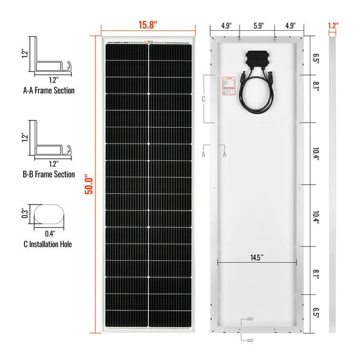 Rich Solar MEGA 100 Watt 12V Slim Monocrystalline Solar Panel