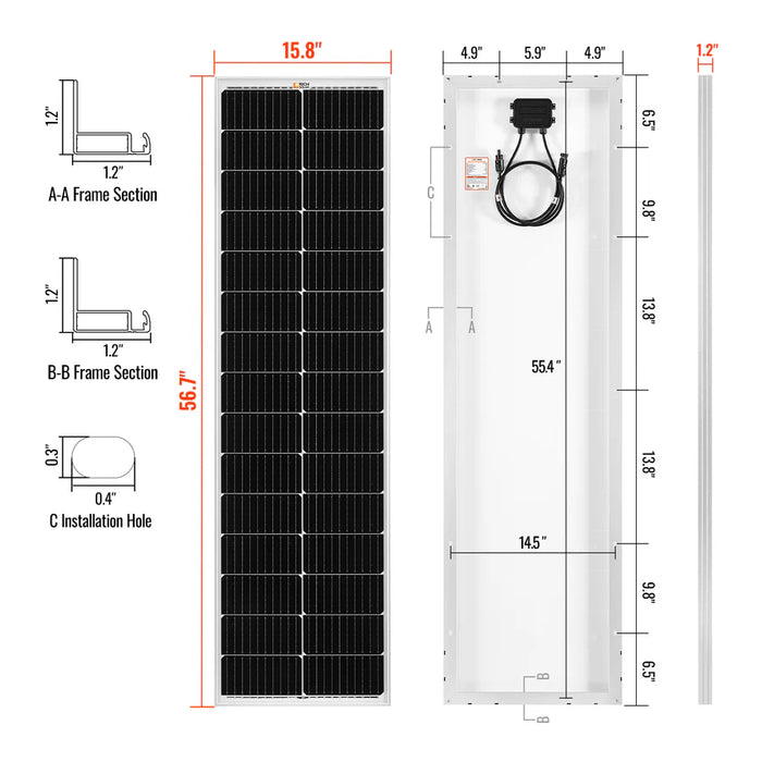 Rich Solar MEGA 100 Watt Slim Monocrystalline Solar Panel