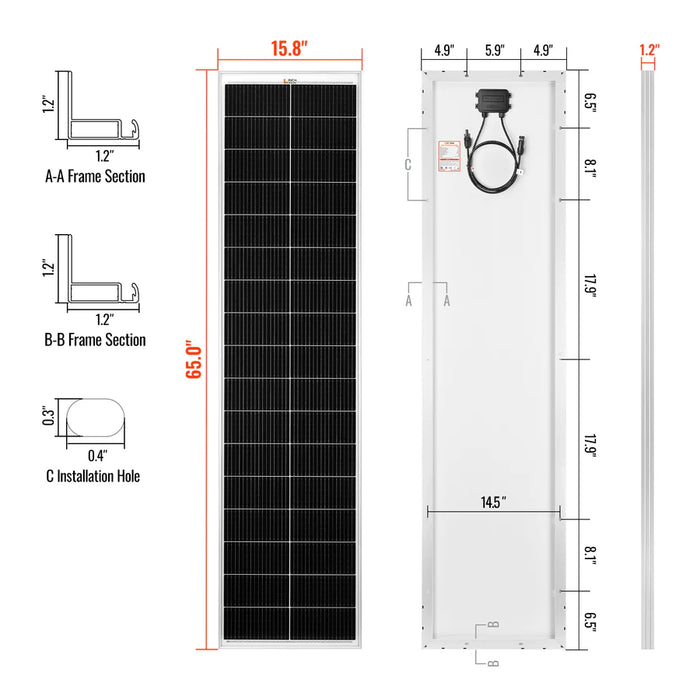 Rich Solar MEGA 130 Watt Slim Monocrystalline Solar Panel
