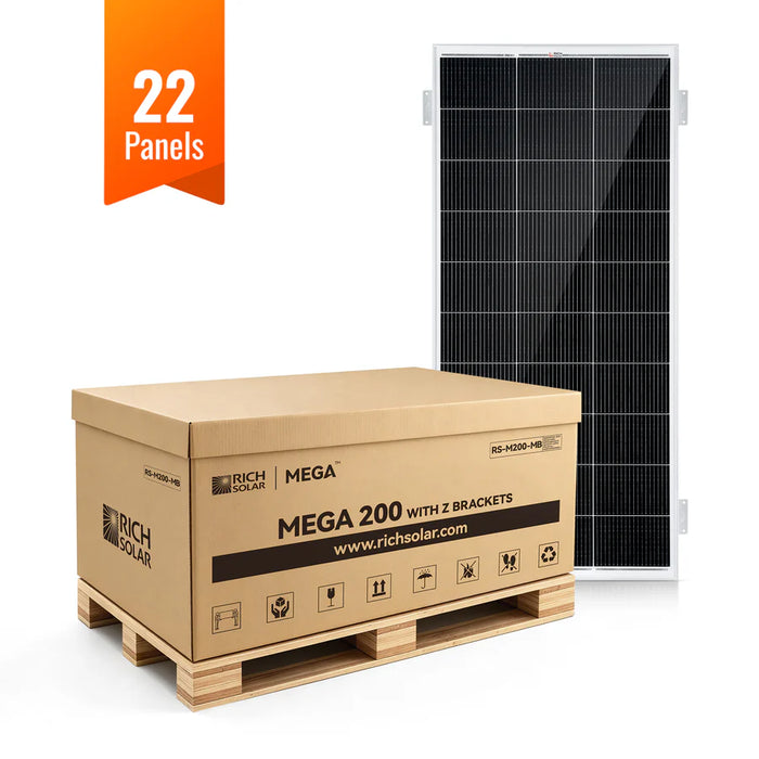 Rich Solar MEGA 200 12V 200W Solar Panel With 3/4" Z Brackets