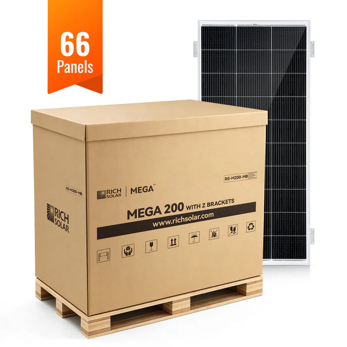 Rich Solar MEGA 200 12V 200W Solar Panel With 3/4" Z Brackets