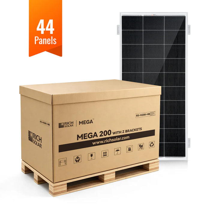Rich Solar MEGA 200 12V 200W Solar Panel With 3/4" Z Brackets