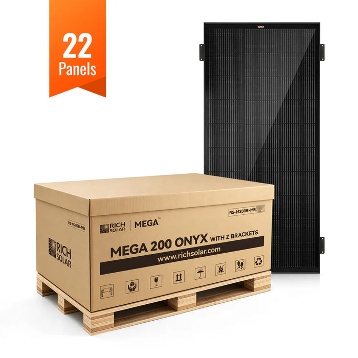 Rich Solar MEGA 200 ONYX 12V 200W Solar Panel With 3/4" Z Brackets