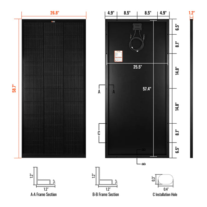 Rich Solar MEGA 200 Watt 12 Volt Monocrystalline Solar Panel