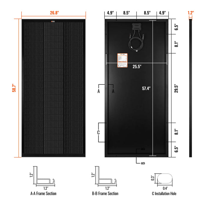 Rich Solar MEGA 200 PRO ONYX 200 Watt 24 Volt Solar Panel