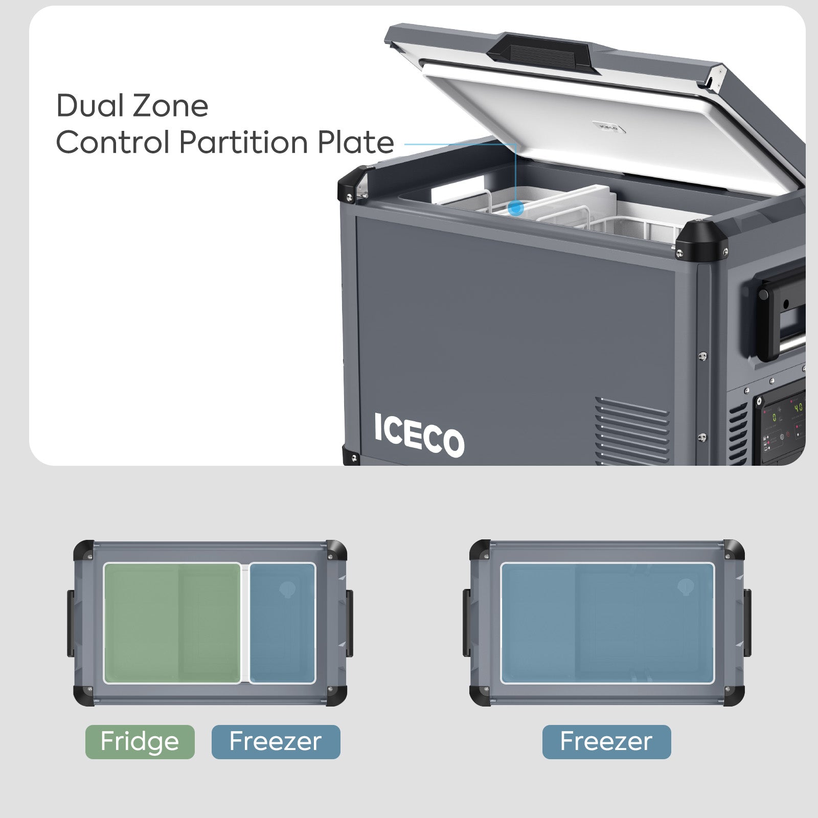ICECO VL45ProD Dual Zone Portable Freezer Gray - Off Grid Stores