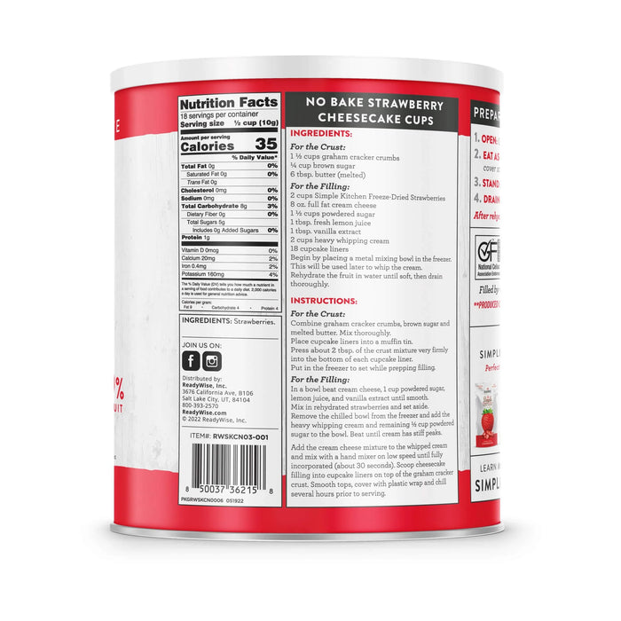 ReadyWise Simple Kitchen Freeze Dried Sliced Strawberries 18 Serving Can