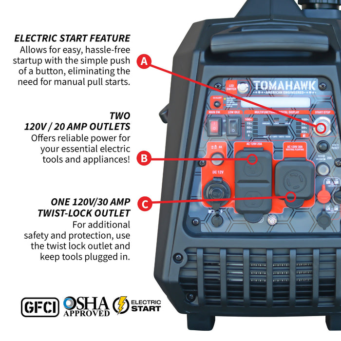 Tomahawk Power 4500 Watt Inverter Generator Electronic Fuel Injection EFI Super Quiet Portable Gas Power Professional Use