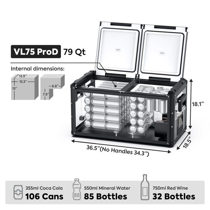 ICECO VL75ProD 75L 12V Heavy Duty Fridge Freezer