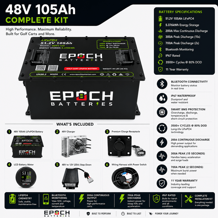 Epoch Batteries 48V 105Ah Golf Cart LiFePO4 Battery Complete Kit - Off Grid Stores